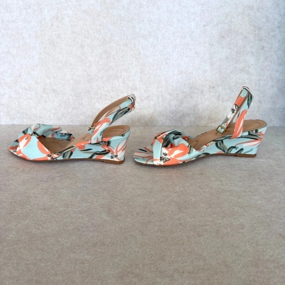 Adrienne Vittadini  Angi Wedge Sandals Size 5.5 Coral Mint Green Orange NEW